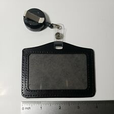 ID Badge Holder Horizontal Black PU Leather Retractable Reel Clip On Work School