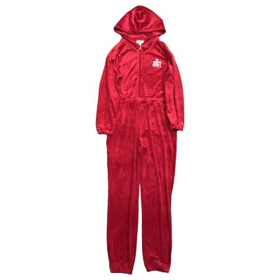 Juicy Couture Womens Red Velvet Hoodie Jumpsuit Coverall Outfit - Image 1 of 2