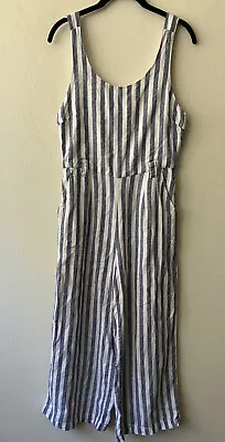 Rachel Zoe Blue & White Striped 100% Linen Wide Leg Sleeveless Jumpsuit size 2 - Image 1 of 4