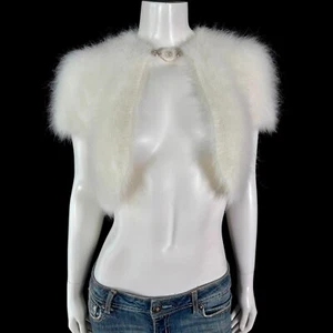 100% Angora Fuzzy Vintage White Formalwear Bridal Bolero Shrug Sweater 34" bust - Picture 1 of 9