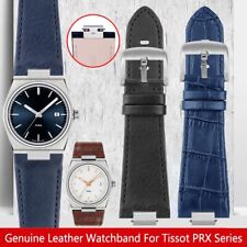 26x12mm Leather Watchband Strap for Tissot PRX 1853 T137.407 Blue Brown + Tools