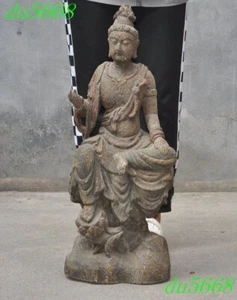 29.6"China Buddhism temple Old wood Carve Kwan-Yin GuanYin goddess Buddha statue - Picture 1 of 16