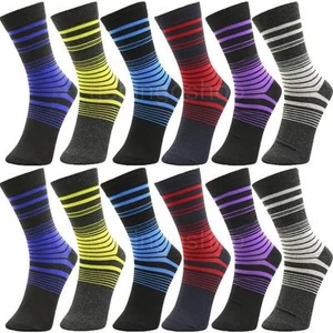 12 Pairs Yst12-5 New Cotton Men Striped Style Dress Socks Size 10-13 Multi Color - Picture 1 of 7