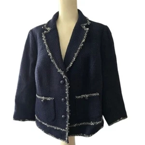 Giacca blazer donna Talbots taglia 14W elegante blu navy testurizzata preppy elegante - Foto 1 di 6