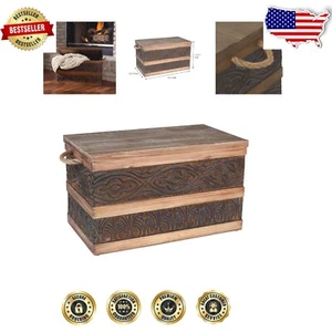 Chic Collapsible Wooden Trunk with Decorative Bands & Ample Storage Space - Picture 1 of 11