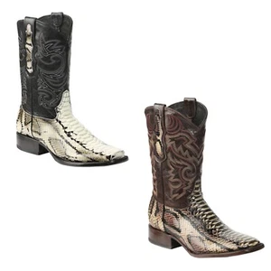 Men's El General Cowboy Rodeo Boots Python Snakeskin Print Square Toe Leather - Picture 1 of 3
