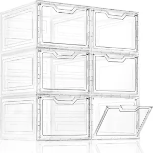 6 Pack Closet Organizers and Storage,Clear Stackable Plastic Storage Bins w/ Lid - Picture 1 of 12