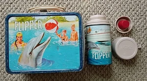 1966 FLIPPER Dolphin TV Series METAL Lunch Box with Thermos By: King Seeley - Picture 1 of 12