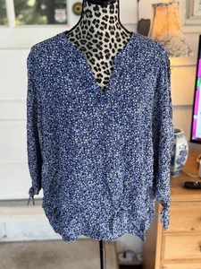 Cynthia Rowley leichtes V-Ausschnitt blau geblümt Tunika Top 2x Boho fließend Bauer - Bild 1 von 8