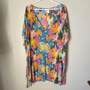 Anne Cole Womens Printed Plumeria Easy Tunic Cover-up L/XL Tropical Pool Beachy - Picture 1 of 4