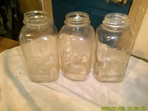 3 VINTAGE SQUARE CLEAR GLASS CANNING JARS 1& 1/2 QUART ATLAS BALL - Picture 1 of 5
