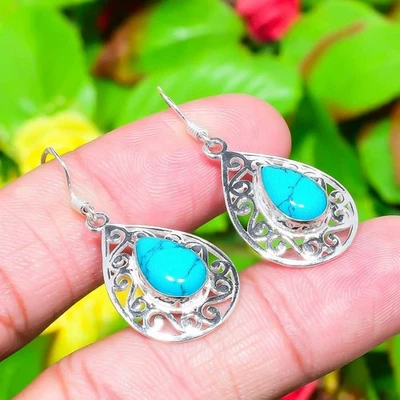 Pendiente de joyería de plata de ley 925 con piedras preciosas turquesa de Santa Rosa 1,65" L552 Foto 1 de 4