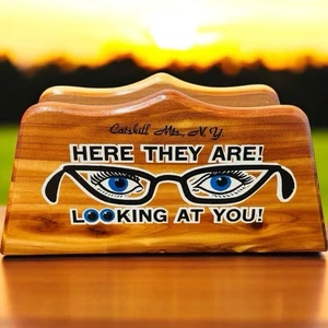 Vintage Souvenir Catskill Mountains New York Neuheit Auge Glas Halter Holz - Bild 1 von 8