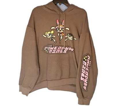 Powerpuff Girls Hoodie Womens XL Brown Cartoon Network Y2K Graphic Distressed  - Image 1 of 4