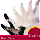 6 Pairs Ladies Floral Sheer Lace Ruffle Short Ankle Socks Lolita Cute Thin Socks