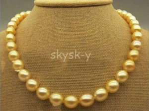 Real Natural 11-12mm Golden South Sea Pearl Beads Necklace 14-36'' 14K Clasp - Picture 1 of 18