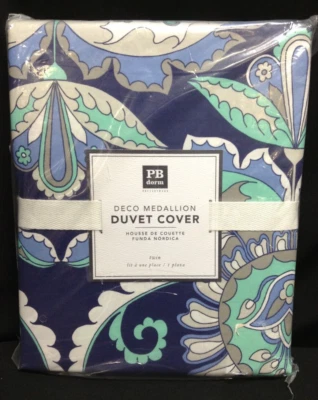 Funda nórdica Pottery Barn Teen PB Dormitorio Deco Medallón Algodón Doble Azul Foto 1 de 4