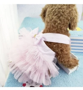 3kDog Dresses Fashion Striped Mesh Puppy Dog Princess Dresses Pink/Blue/Denim XS - Picture 1 of 6