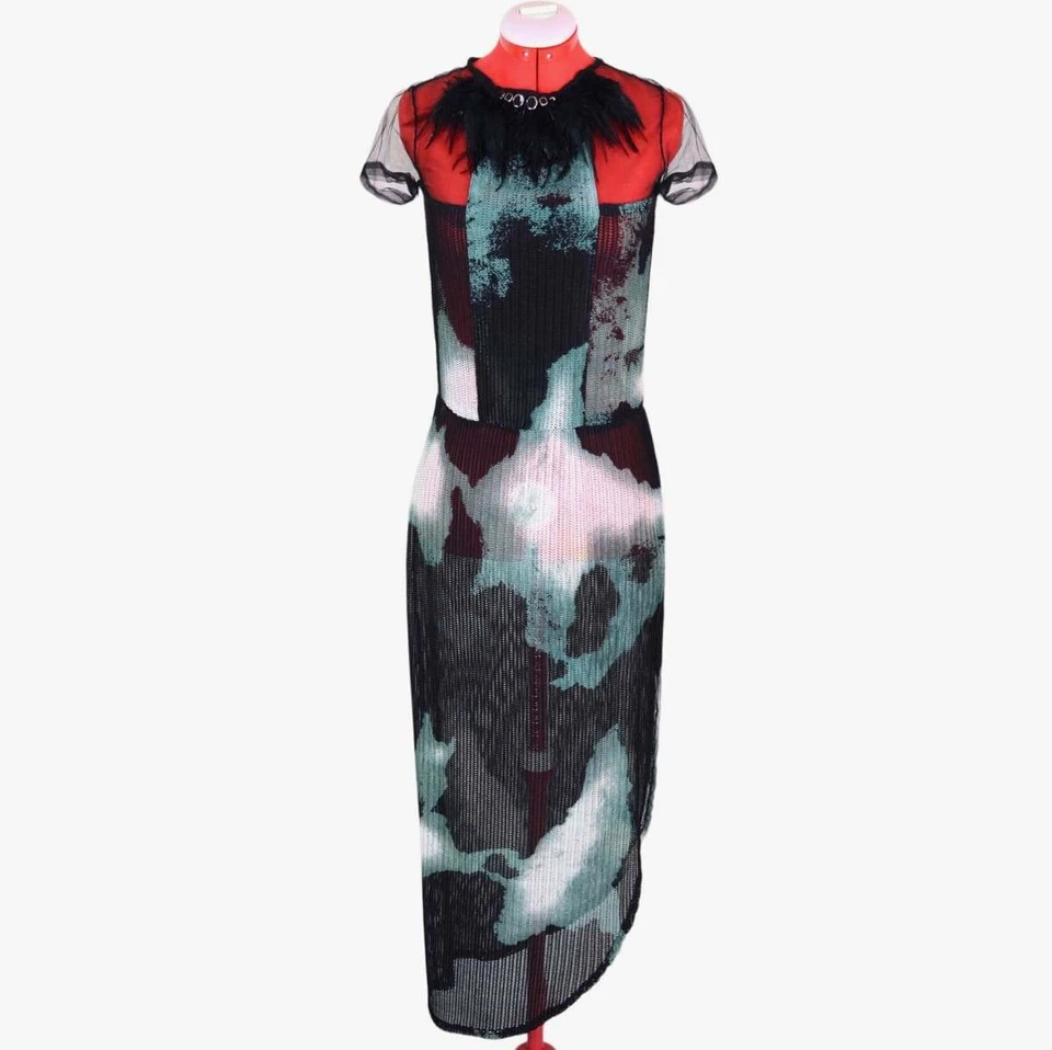 PLEIN SUD NUEVO Vestido Mujer Tejido Seda Camuflaje Plumas Decorado Talla S Foto 1 de 4