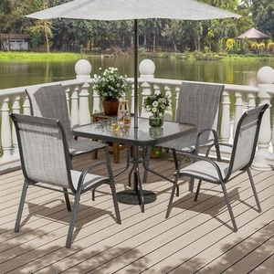 Patio Dining Set for 4, Outdoor Table and Chairs Set with Textured Glass Table - Picture 1 of 8