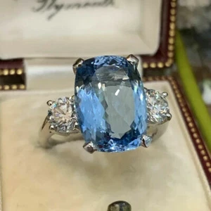 Silver Plated Ring Oval Cut Aquamarine Charm Women Jewelry Sz 6-10 Lab-Created - Picture 1 of 7