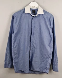 Calvin Klein Shirt Mens 15" 32/33 Blue Check Cotton Formal Work Long Sleeve CK - Picture 1 of 11