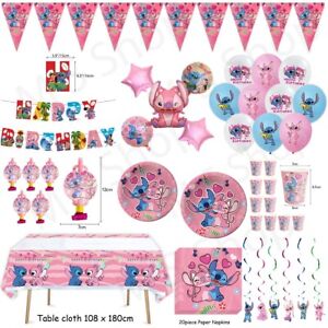 Stitch & Lilo Pink Party set Kid Birthday party decoration  Banner Plates Cloth