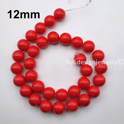 Coral Red Glass Pearl Round Loose Bead  4, 6, 8, 10, 12mm 16" Strand DIY  #11 - Image 1 of 4