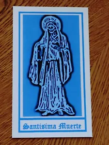 SANTISIMA MORT blauer Aspekt GEBETSKARTE (Traumkarte) HEILIGER TOD Weihnachtsmann - Bild 1 von 2