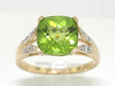 Peridot Ring 585 Gelbgold 14Kt natürlicher facettierter Peridot  8 Brillanten - Bild 1 von 4