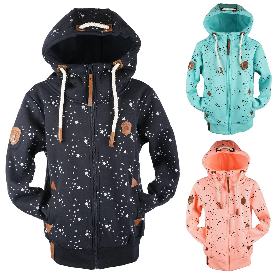 VIN TE Kinder Sweat Jacke Kapuze Fleece gefüttert Hoodie Übergangsjacke Sterne 140-158