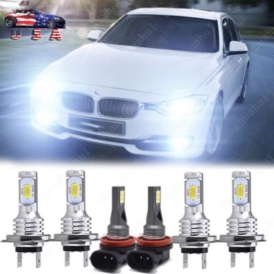 For BMW 328i 2007-2016 6x Bulbs LED Headlights Hi/Low Beams + Fog Lights 6000K - Image 1 of 4