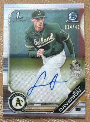 Logan Davidson /499 — 2019 Bowman Draft 1st Auto Chrome Refractor, Oakland A’s - Image 1 of 2