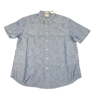 NWT J.Crew Men's Sz XL Short-Sleeve Indigo Organic Chambray Shirt Classic BE163 - Image 1 of 4