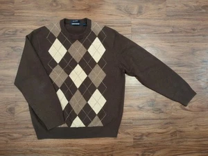Davis & Squire Men's Argyle Brown Beige Sweater Size L Large 100% Cashmere - Imagen 1 de 3