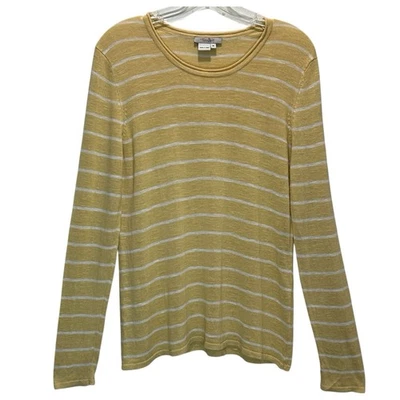 Ten-Oh-8 Linen Blend Butter Yellow Striped Knit Crew Neck Sweater - Medium - Image 1 of 4