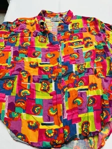 Bonjour Women’s Vintage Short Sleeve Button Down Floral Colorful Casual Shirt - Picture 1 of 3