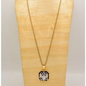 Joan Rivers Pendant Necklace Eagle Crest Gold Black Enamel Signed 1980s Bin2 - Picture 1 of 12