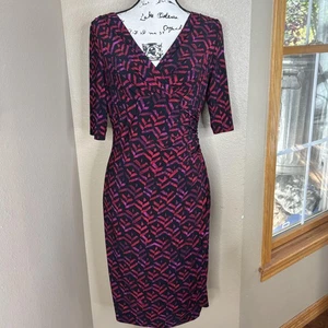 Lauren Ralph Lauren Kleid Damen 8 schwarz rot lila gerafft V-Ausschnitt Etui Stretch - Bild 1 von 17