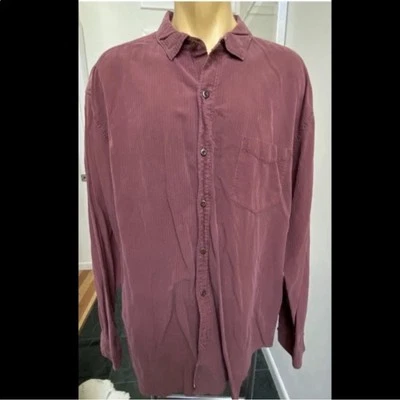 TERRITORY AHEAD MENS SILK COTTON STRIPE BUTTON FRONT SHIRT MAROON RED XXL 2XL - Image 1 of 4