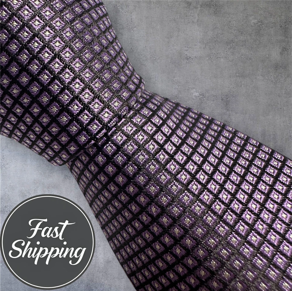 Corbata BOSS HUGO BOSS Corbata 100% Seda Hecha en ITALIA Geométrica Púrpura Foto 1 de 4