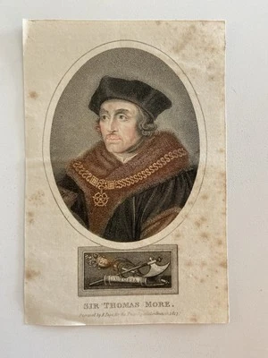 Antique 1817 Engraving of Sir Thomas More – Utopia Author – Encyclopaedia  - Image 1 of 2
