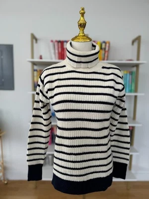 Mujer J.Crew Azul Marino y Crema Rayas Cuello Alto, Talla XXS - Extra Extra Pequeño Foto 1 de 4
