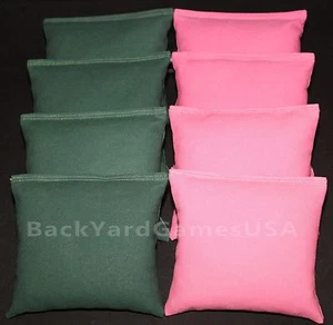 CORNHOLE BEAN BAGS Green & Light Pink 8 ACA Regulation Corn Hole Game Toss Bags - Picture 1 of 2