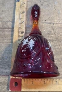 Fenton Ruby Red Glass Bell Diamond Optic Christmas Holly - Signed Black - Picture 1 of 3