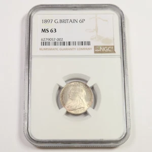 1897 NGC MS63 - GREAT BRITAIN - Six Pence 6P Coin #48300A - Picture 1 of 2