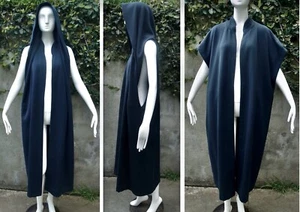 AZZEDINE ALAiA ViNTAGE 1980's  NAVY BLUE  HOODED CAPE COAT  FR38, US8 - Picture 1 of 9