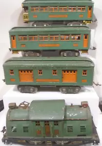 1926-30 VINTAGE LIONEL STANDARD GAUGE #10E 0-4-0 ELECTRIC & 3 GREEN PASSENGER CA - Picture 1 of 21