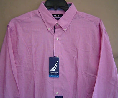 NUEVO CON ETIQUETAS $60 NAUTICA Ocean Washed BOTÓN CUELLO ABAJO CAMISA 16 1/2 x 32/33 ALGODÓN Rosa Foto 1 de 3