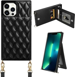 iPhone 13 Pro Max Hülle Wallet Gesteppt Leder Damen Luxus Umhängegurt - Bild 1 von 14